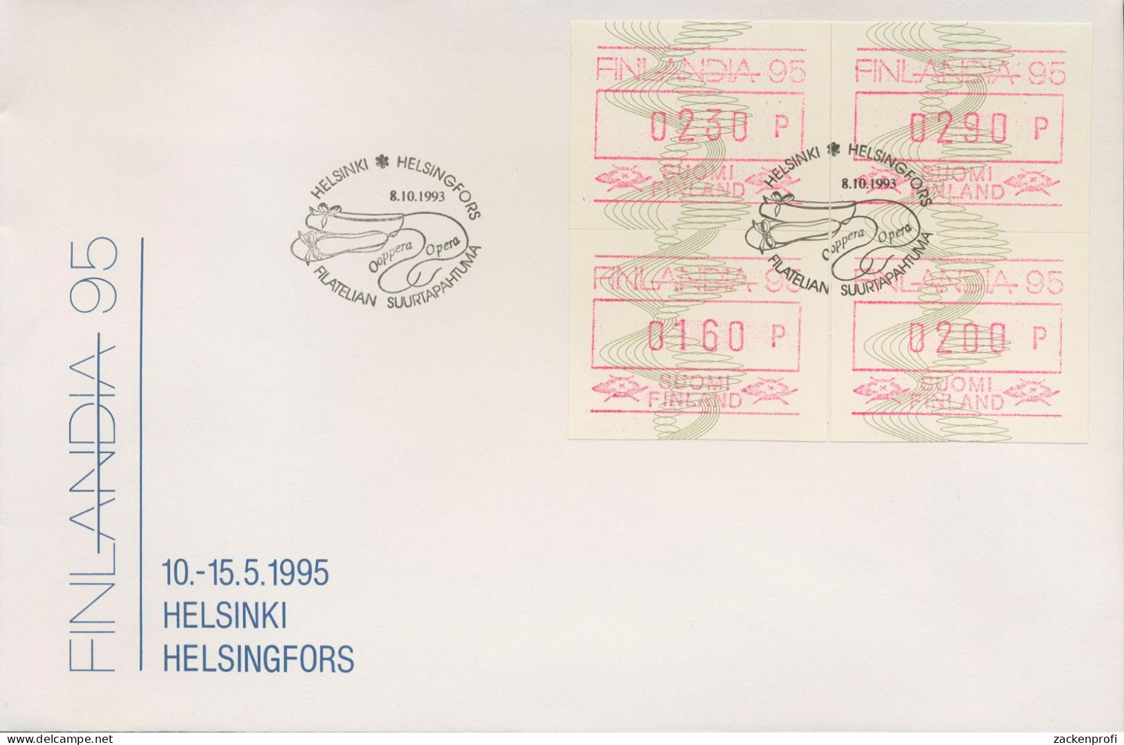 Finnland ATM 1993 FINLANDIA '95 Helsinki Satz 4 Werte ATM 18 S2 FDC (X80564) - Machine Labels [ATM]