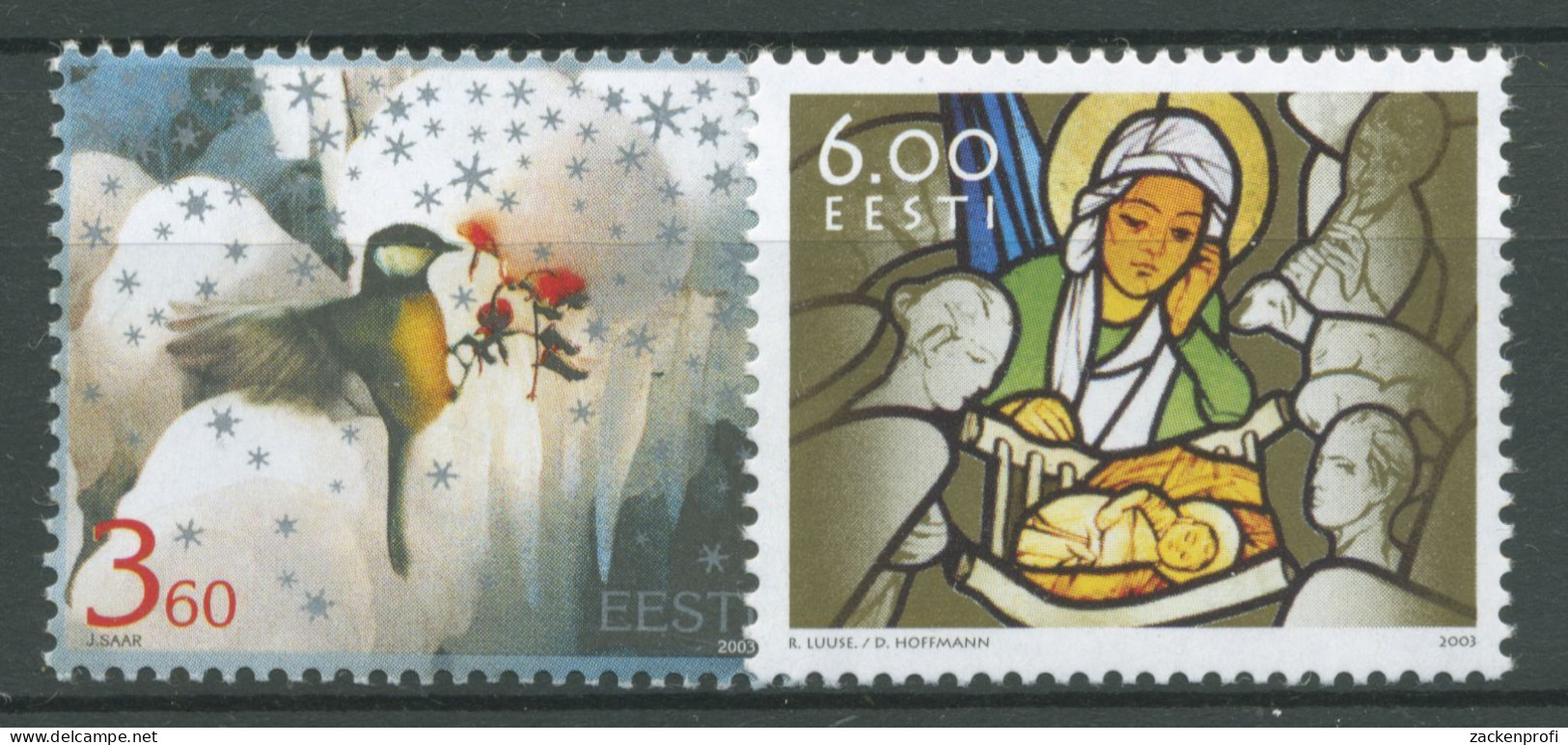 Estland 2003 Weihnachten Kohlmeise, Glasfenster 474/75 Postfrisch - Estonia