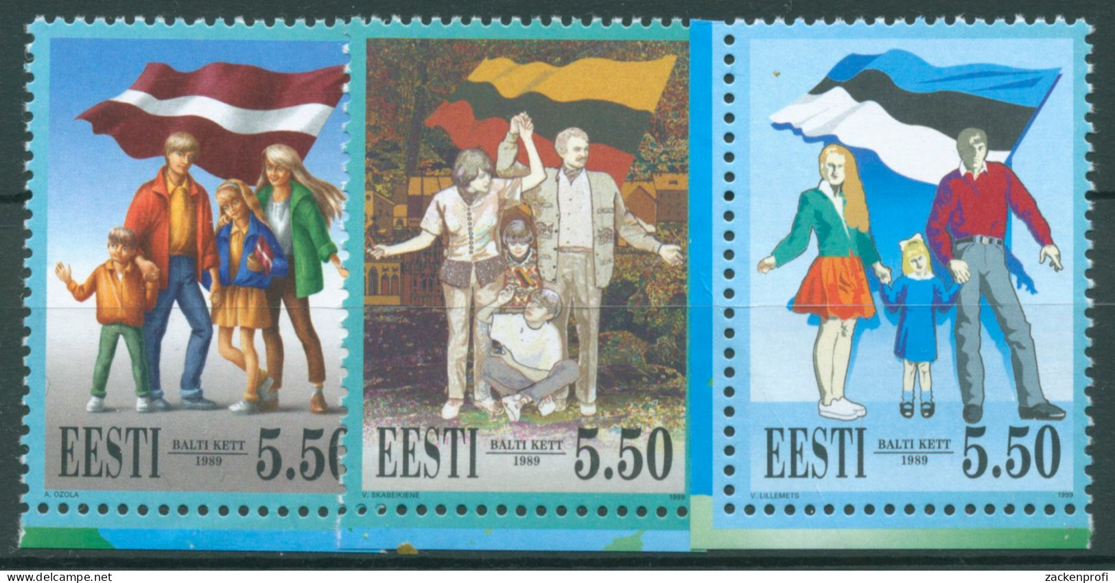 Estland 1999 Jahrestag Des Baltischen Weges Blockeinzelmarken 350/52 Postfrisch - Estonia