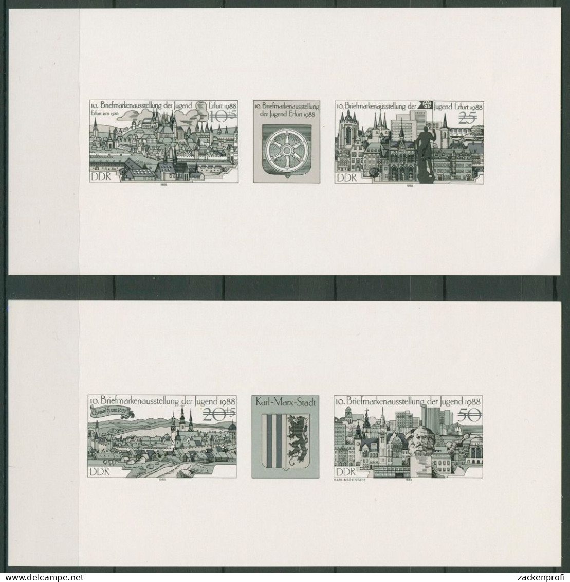 DDR 1988 Ausstell. Erfurt Karl-Marx-Stadt Schwarzdr.3173/76 ZD S Postfr.(C93708) - Unused Stamps