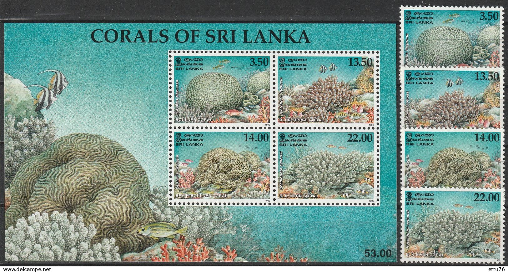 Sri Lanka  2000  Marine Life,Corals & Sponges  Set & Sheet   MNH - Vie Marine