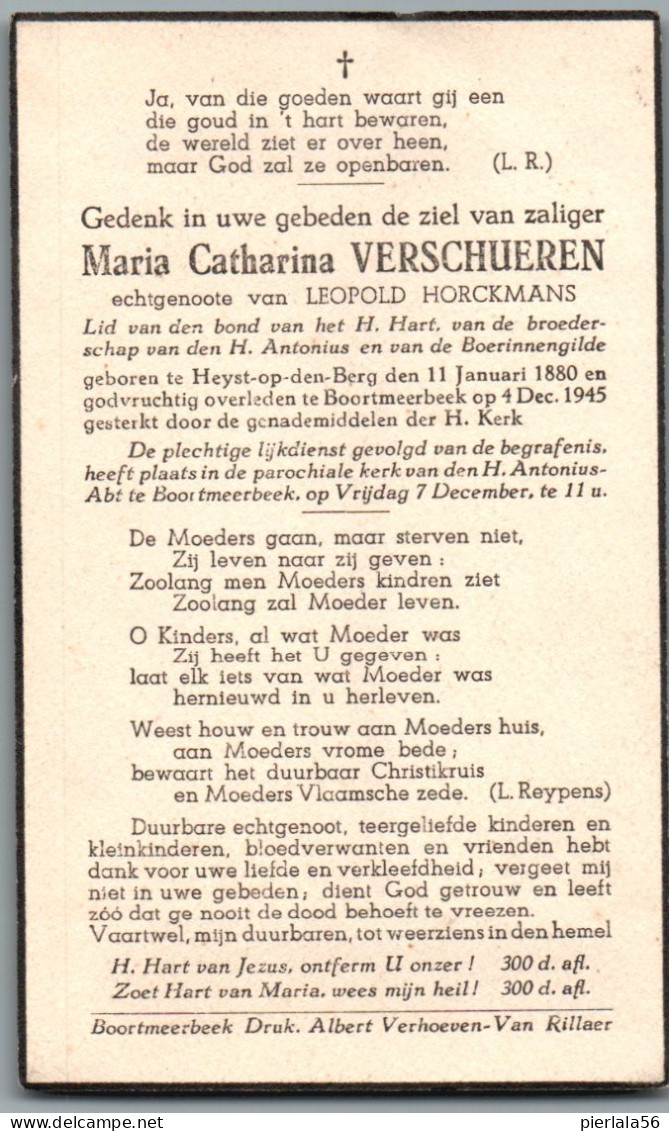 Bidprentje Heist-o/d-Berg - Verschueren Maria Catharina (1880-1945) - Santini