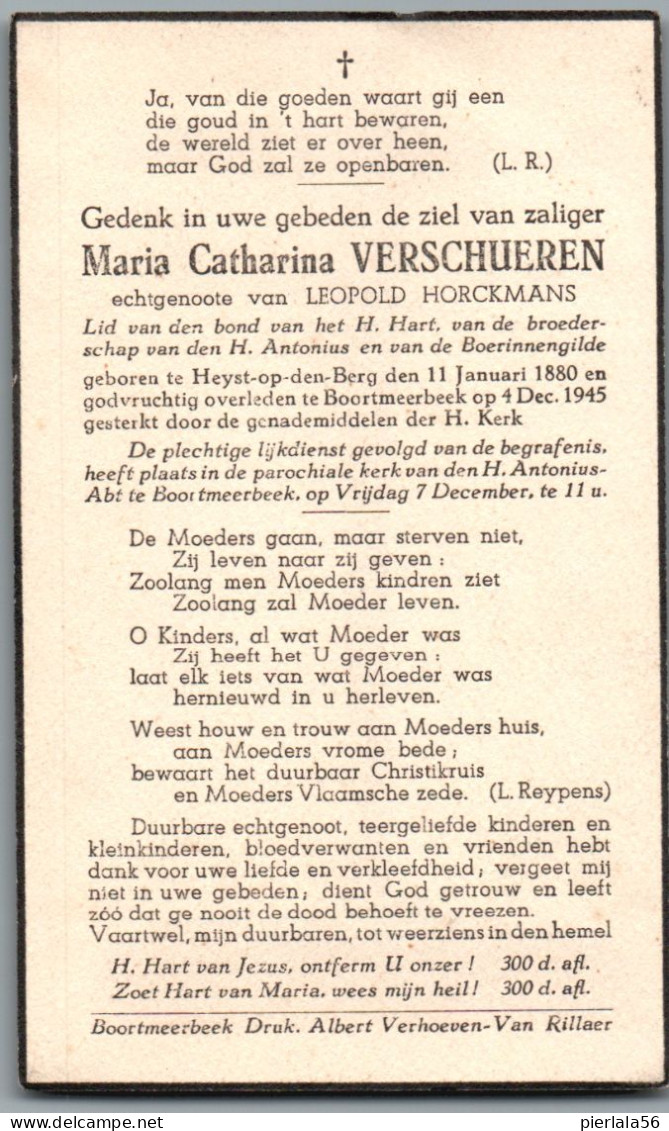 Bidprentje Heist-o/d-Berg - Verschueren Maria Catharina (1880-1945) - Imágenes Religiosas