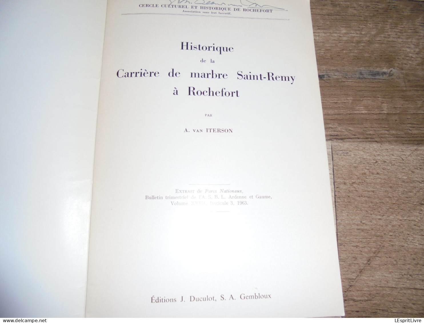 HISTORIQUE DE LA CARRIERE DE MARBRE SAINT REMY à ROCHEFORT A Van Iterson Régionalisme Carrières Pierres Industrie Pierre - Bélgica