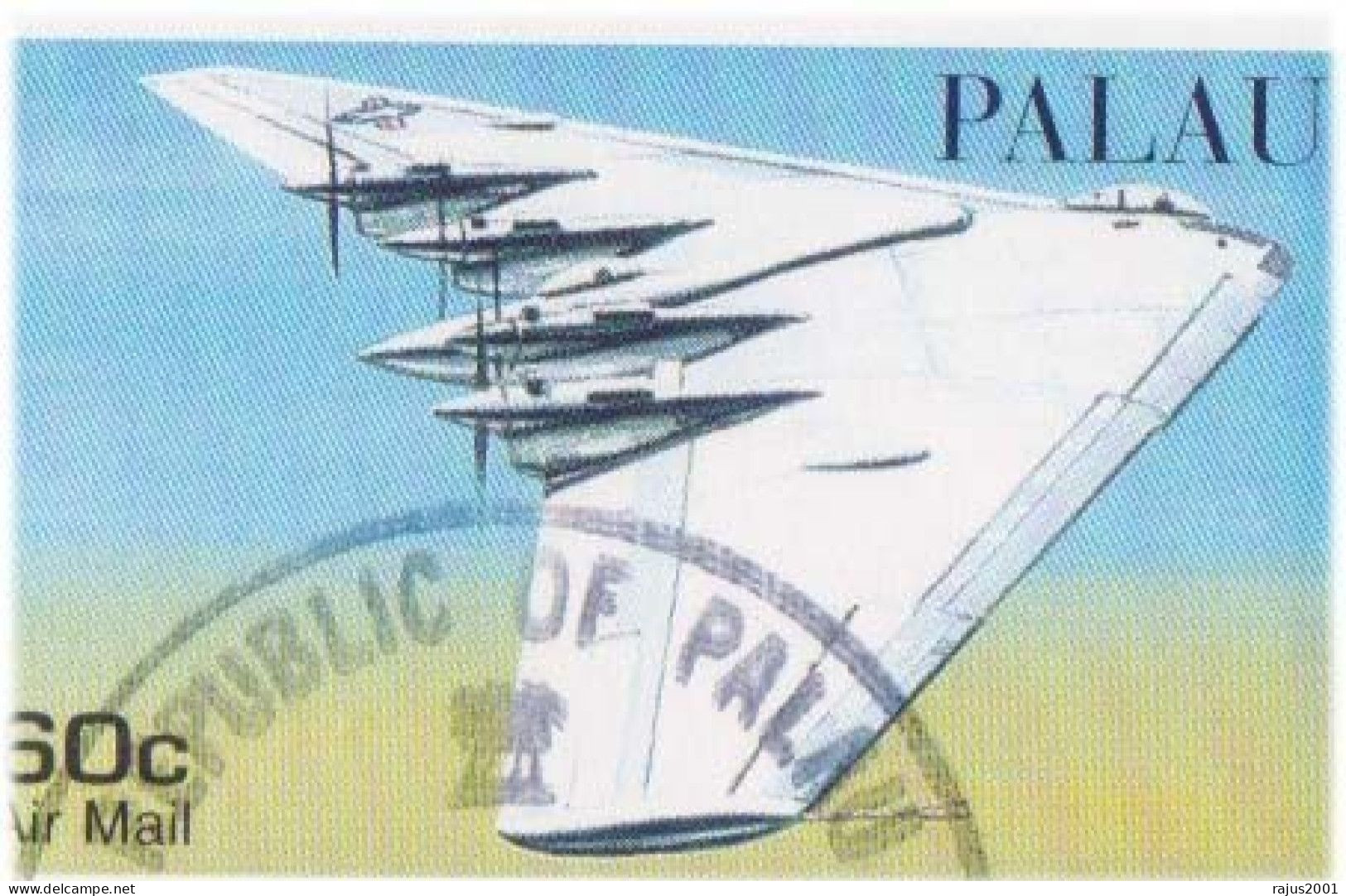 Oddities Of The Air, Wonderful Designs, Aerodynamic Test Bed Aircraft, Sea Monster, Airplane, Aviation Sheet FDC Palau - Aerei