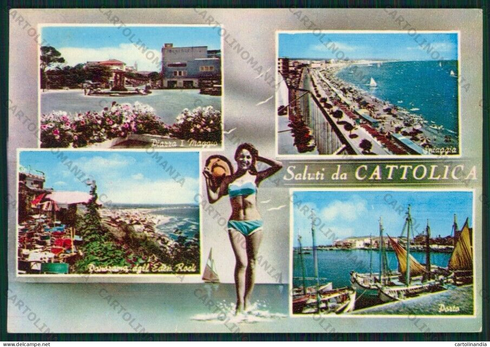 Rimini Cattolica Saluti Da Pin Up PIEGA Foto FG Cartolina KB1253 - Rimini