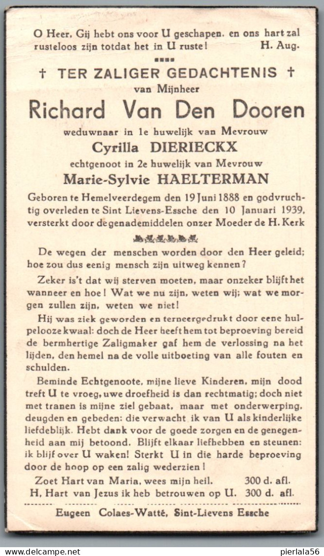 Bidprentje Hemelveerdegem - Van Den Dooren Richard (1888-1939) - Andachtsbilder
