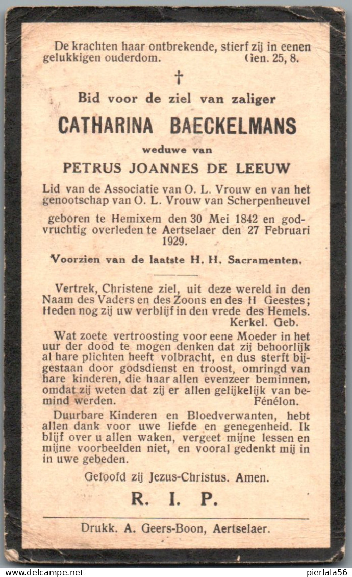 Bidprentje Hemiksem - Baeckelmans Catharina (1842-1929) - Devotieprenten