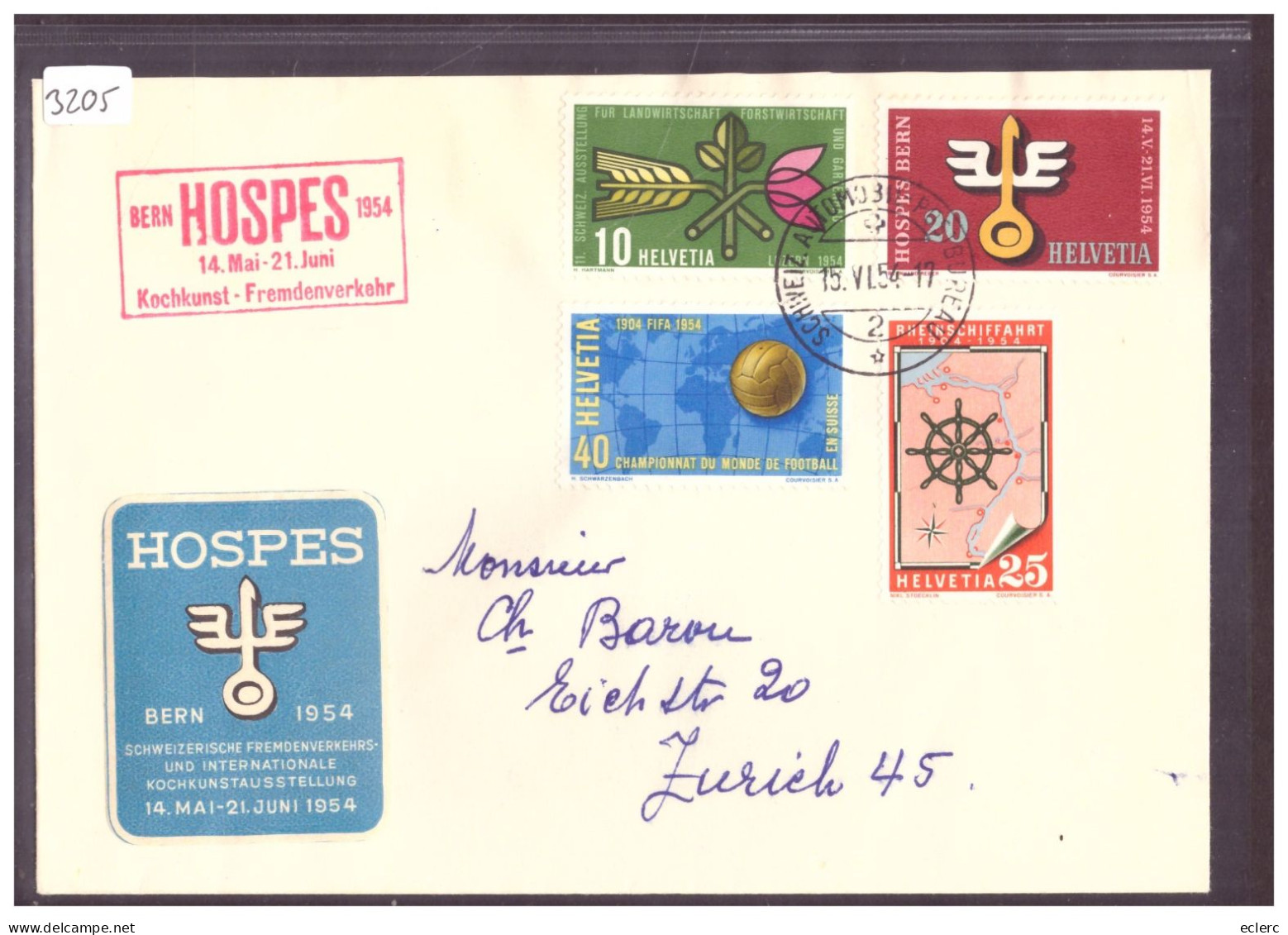 BERN HOSPES 1954 - SERIE TIMBRES AVEC VIGNETTE - Covers & Documents