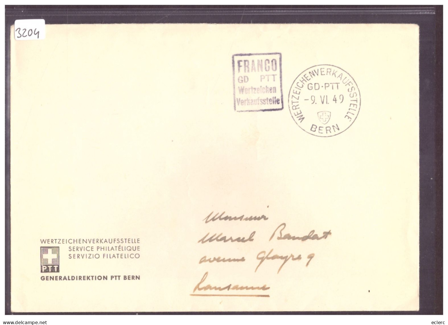 CACHET FRANCO GD PTT - WERTZEICHEN VERKAUFSSTELLE 1949 - Postmark Collection