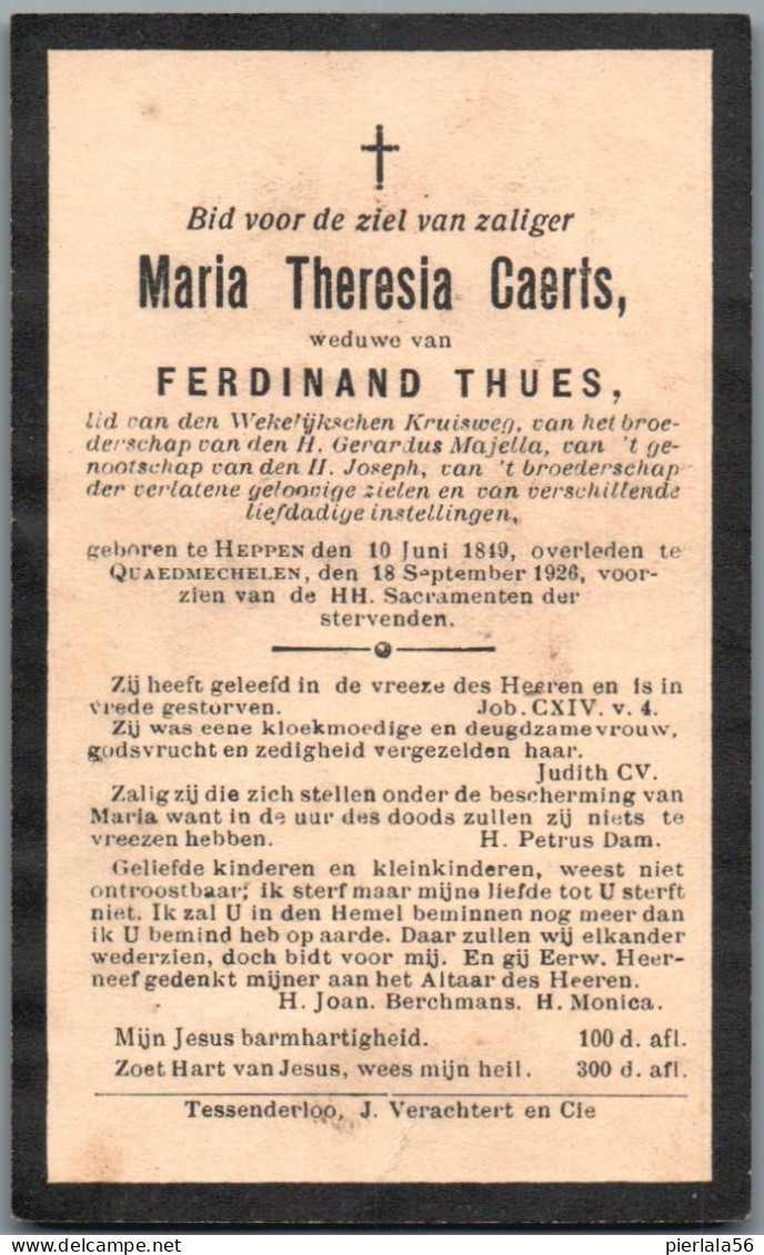 Bidprentje Heppen - Caerts Maria Theresia (1849-1926) - Santini