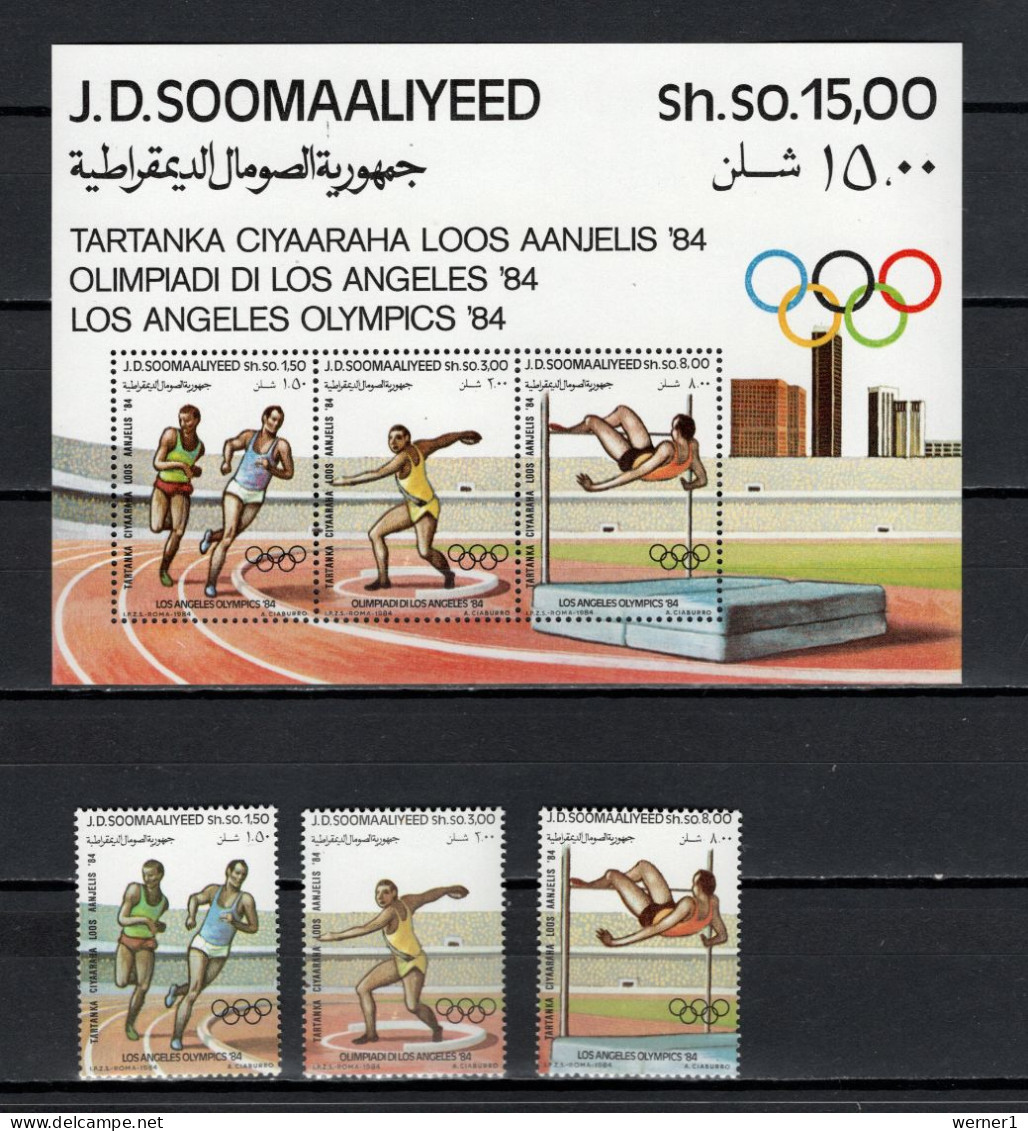 Somalia 1984 Olympic Games Los Angeles, Athletics Set Of 3 + S/s MNH - Verano 1984: Los Angeles