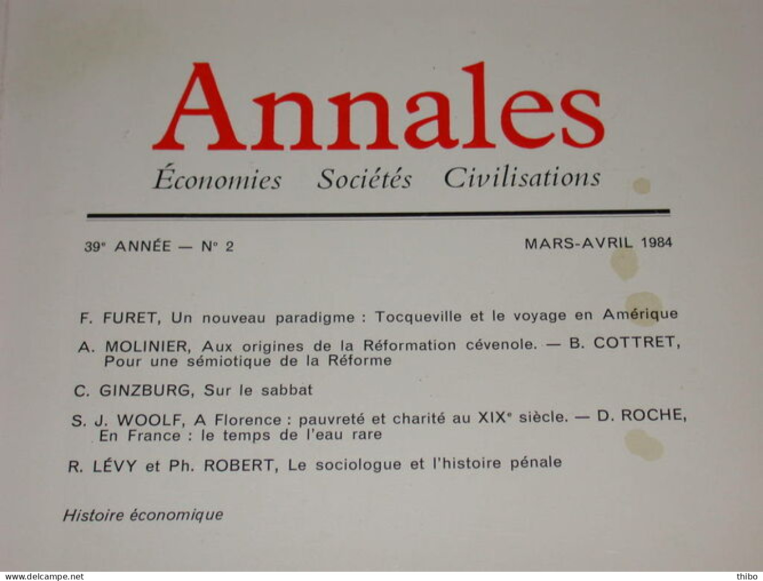 Revue "Annales" Economies Sociétés Civilisations. Mars-Avril 1984 - Non Classés
