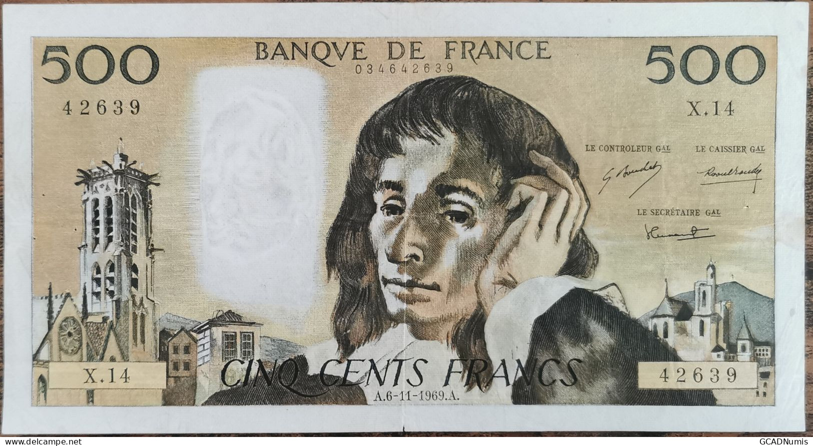 Billet 500 Francs PASCAL 6 - 11 - 1969 FRANCE X.14 - 500 F 1968-1993 ''Pascal''