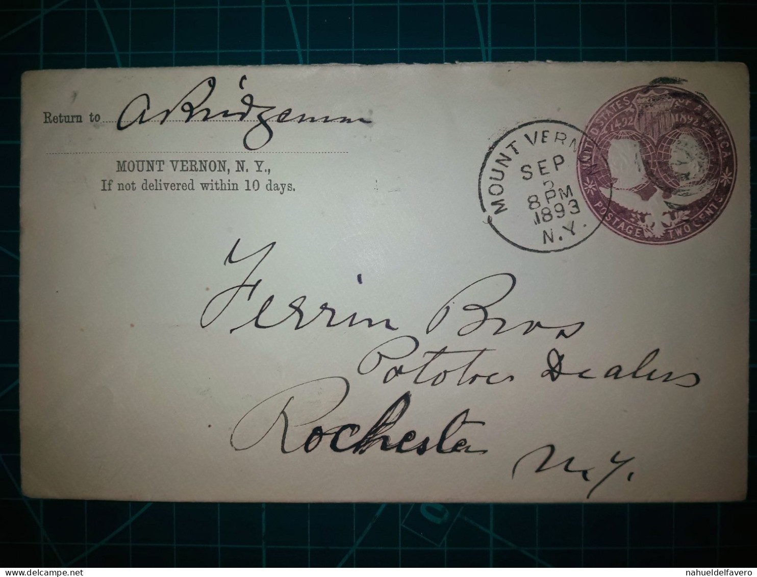 ÉTATS-UNIS, Enveloppe Préaffranchie (2 Cents). Le Cachet De La Poste Est Celui De Mount Vernon, New York. Année 1893. - Gebraucht