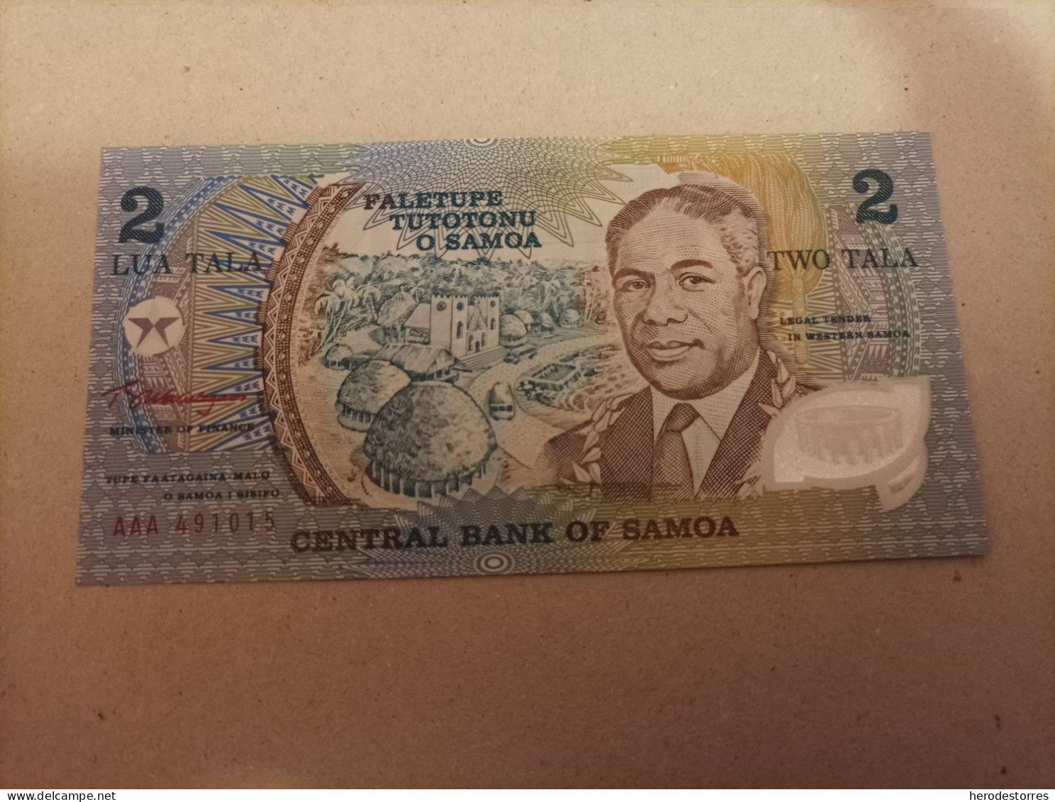 Billete Samoa, 2 Tala, Año 1990, Serie AAA, Conmemorativo, UNC - Samoa