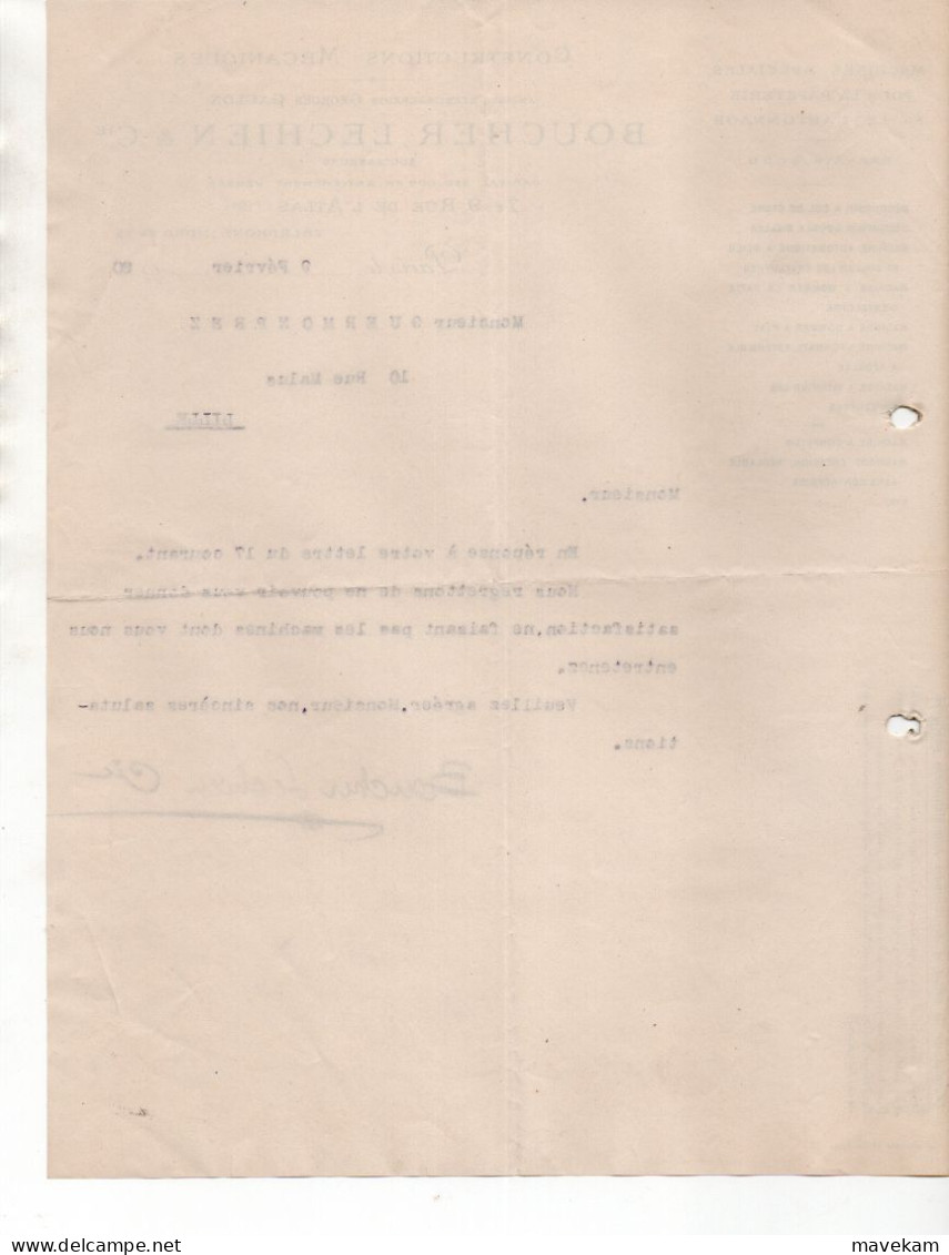 Facture Publicitaire " Boucher,LECHIEN & Cie" 7 Rue De L'Atlas Paris Machine Spéciale Pour La Papeterie Et Le Cartonnage - Imprenta & Papelería