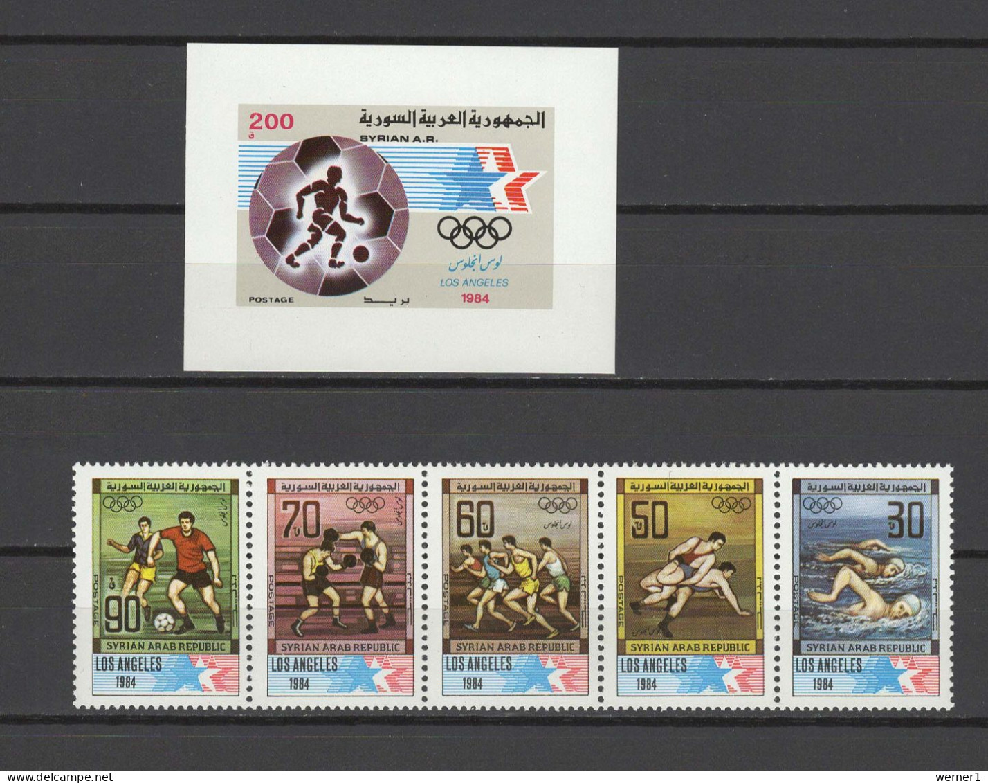 Syria 1984 Olympic Games Los Angeles, Football Soccer, Boxing, Athletics, Wrestling, Swimming Set Of 5 + S/s MNH - Sommer 1984: Los Angeles