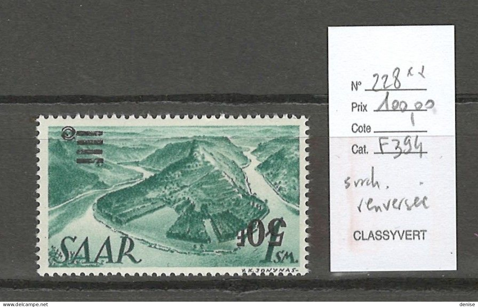 Sarre - Allemagne - Yvert  228** - 50PF - SURCHARGE RENVERSEE - SIGNE CALVES - Unused Stamps