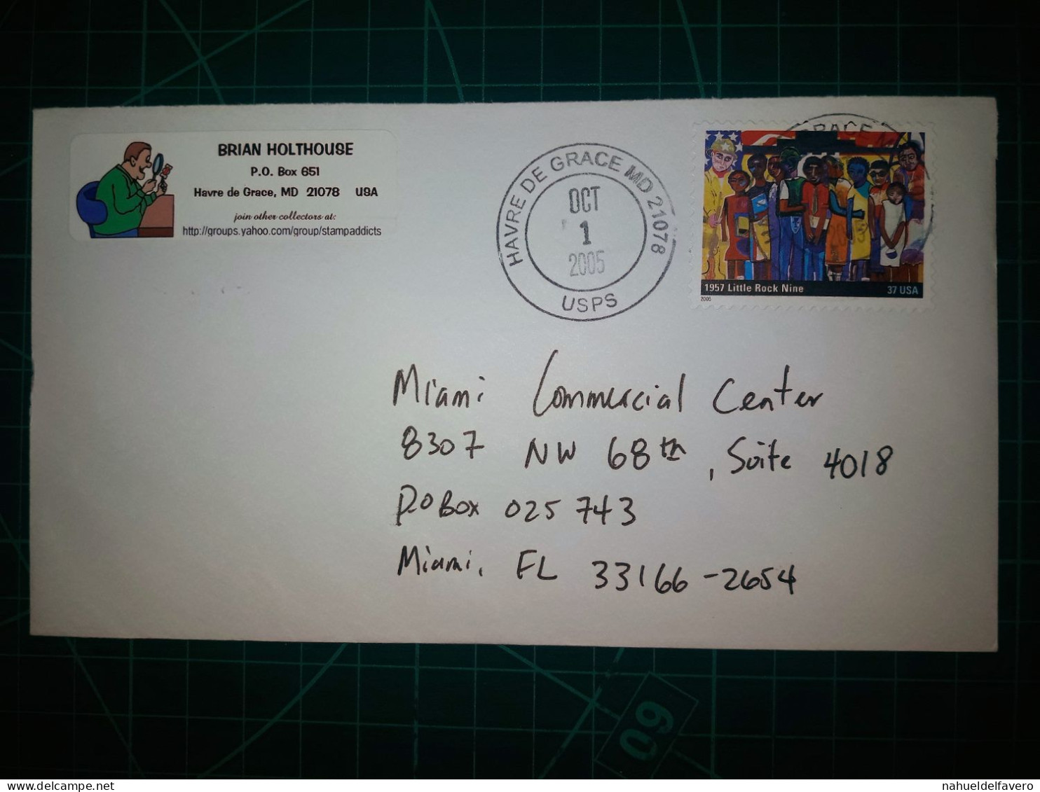 ÉTATS-UNIS, Enveloppe Circulée à Miami, Floride. Cachet De La Poste Au Havre De Grace, Meryland En 2005. - Used Stamps