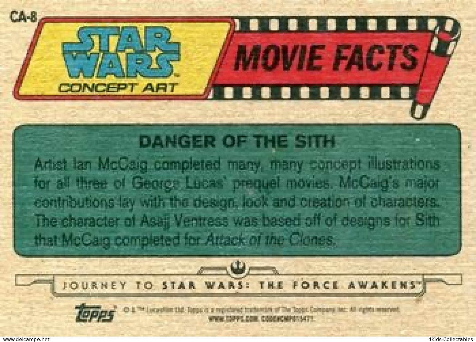 2015 Topps STAR WARS Journey To The Force Awakens "Concept Art" CA-8 Danger Of The Sith - Star Wars