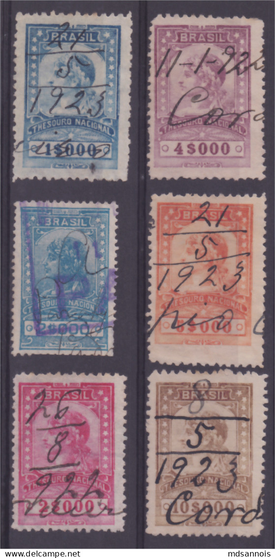 Brésil Timbres Fiscaux Thesouro Nacional Lot De 6 - Autres & Non Classés