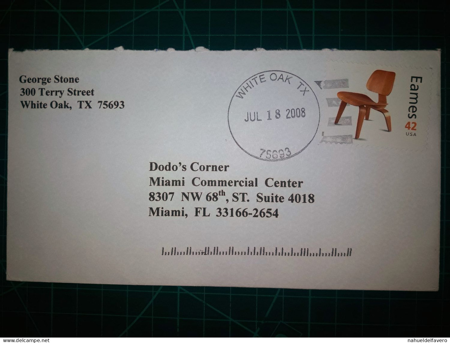 ÉTATS-UNIS, Enveloppe Circulée à Miami, Floride. Cachet De La Poste à White Oak, Texas En 2008. - Usados