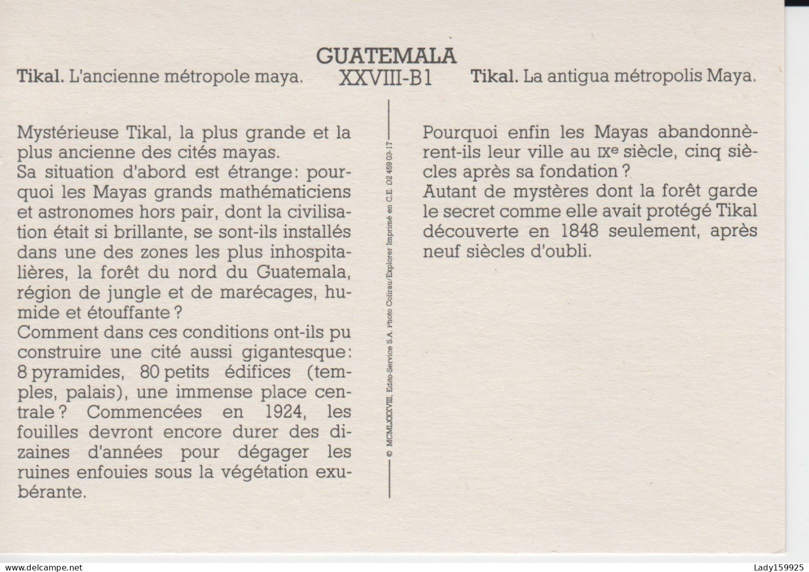 Tikal  L'Ancienne Métropole Maya, La Antigua Metropolis Maya  Guatemala  Ruines D'une City Ruins Of A City CM 2 Scans - Guatemala