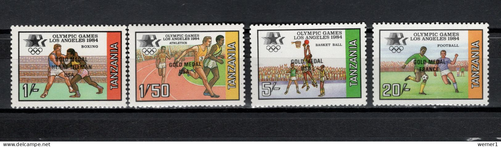 Tanzania 1985 Olympic Games Los Angeles, Boxing, Athletics, Basketball, Football Soccer Set Of 4 With Winners O/p MNH - Ete 1984: Los Angeles