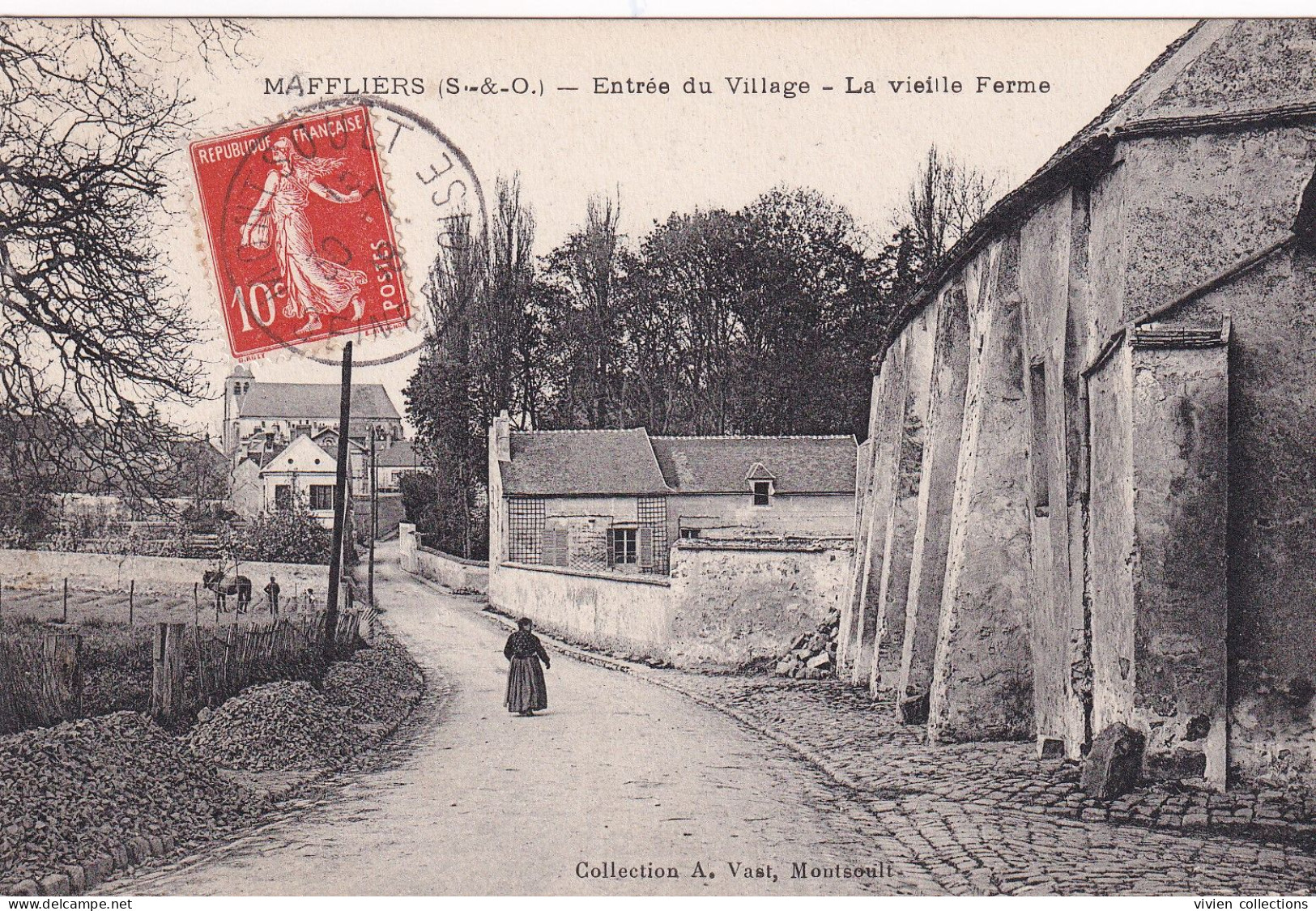 Maffliers (95 Val D'Oise) Entrée Du Village La Vielle Ferme - Coll. A. Vast Circulée 1908 - Maffliers