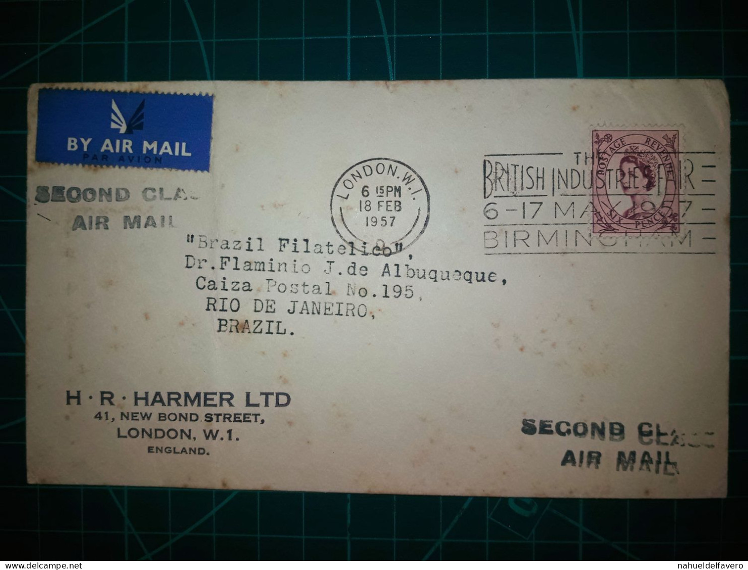 ANGLETERRE, Enveloppe Circulée Par Avion à Destination De Rio De Janeiro, Brésil Avec Cachet De La Poste "British Indust - Oblitérés
