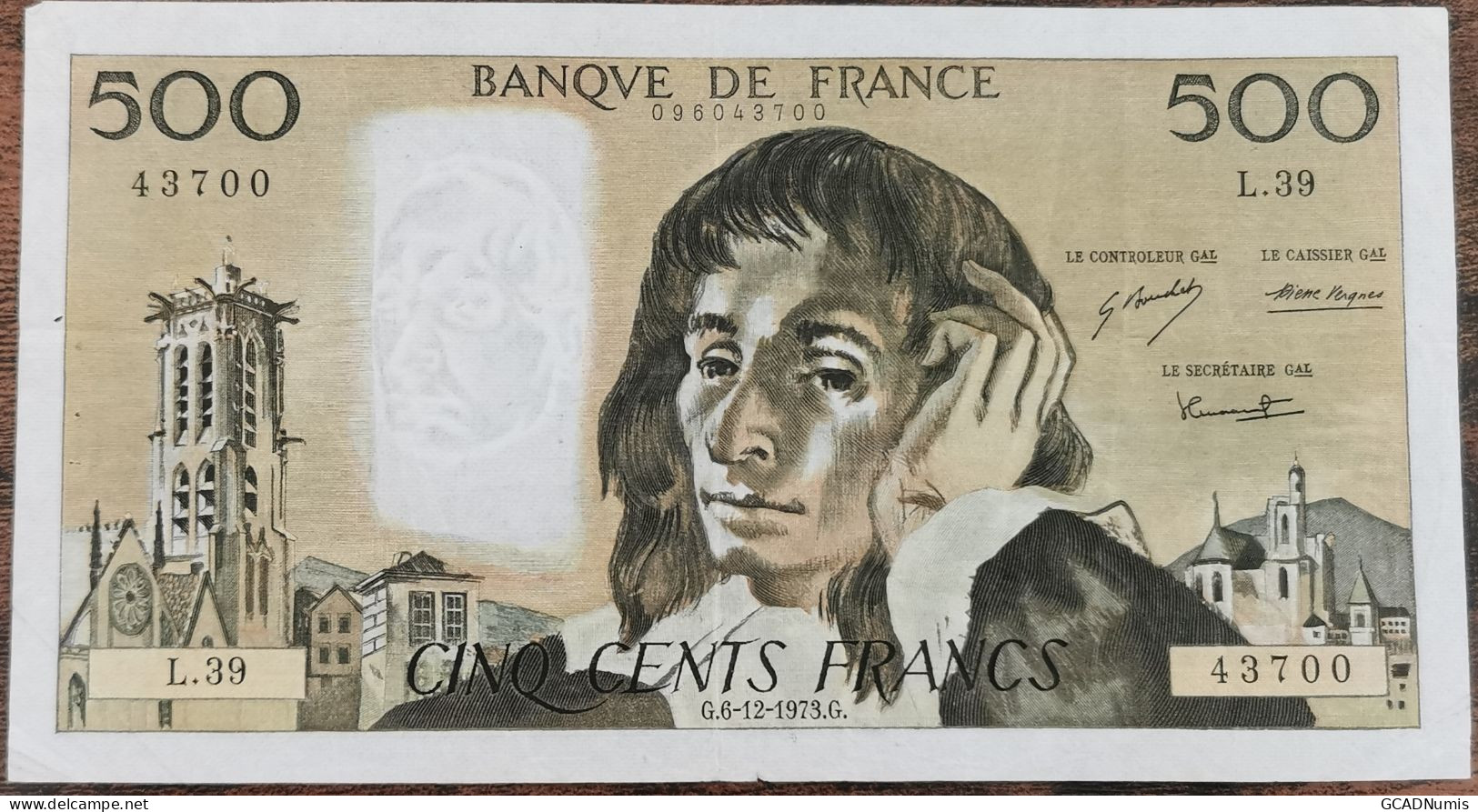 Billet 500 Francs PASCAL 6 - 12 - 1973 FRANCE L.39 - 500 F 1968-1993 ''Pascal''