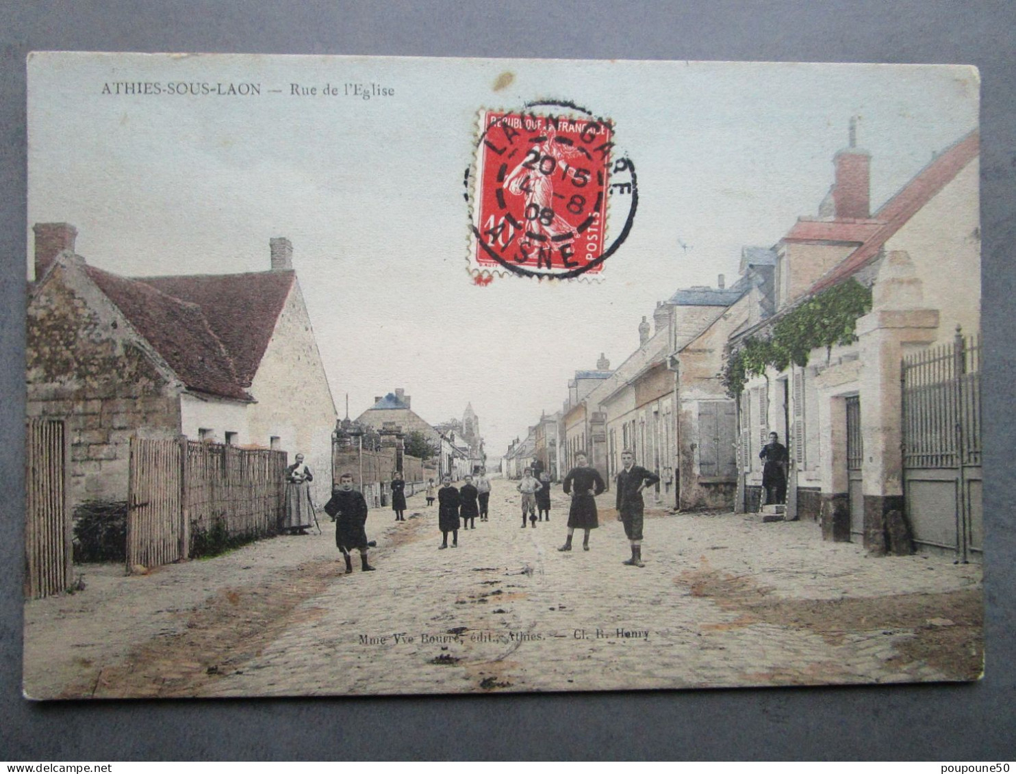 CPA 02 Aisne ATHIES Sous LAON  Prés Laon - Rue De L'église Timbrée 1908 - Laon