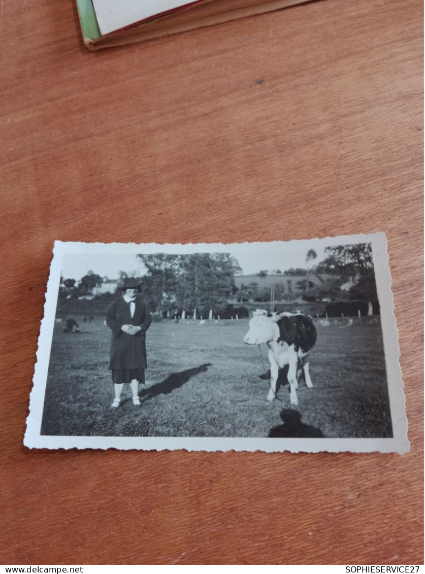 560 //  PHOTO ANCIENNE 11 X 7 CMS / FEMME ET VACHE - Anonyme Personen