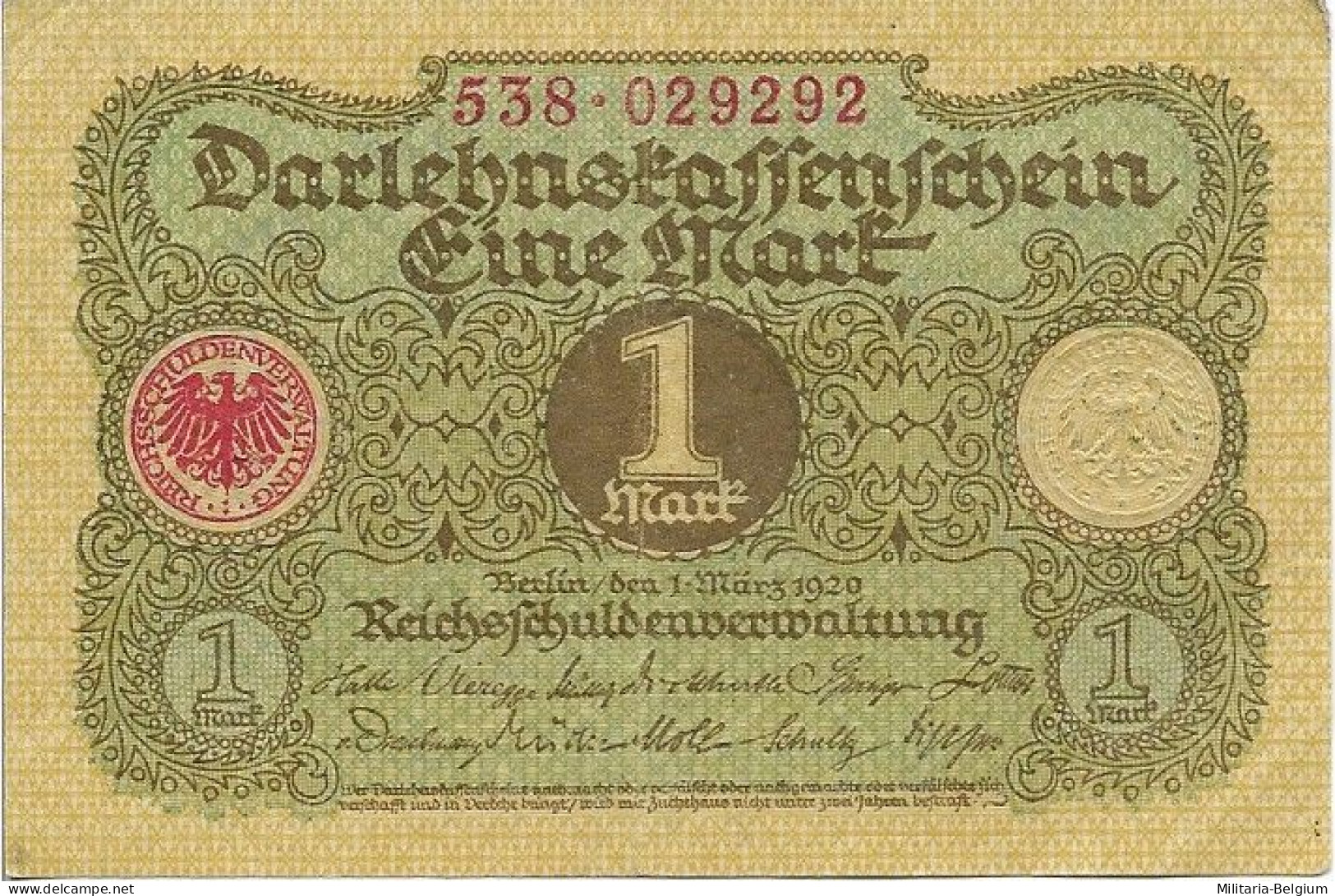 Duitsland - Darlehnskassenschein Eine Mark - 1920 - Administration De La Dette