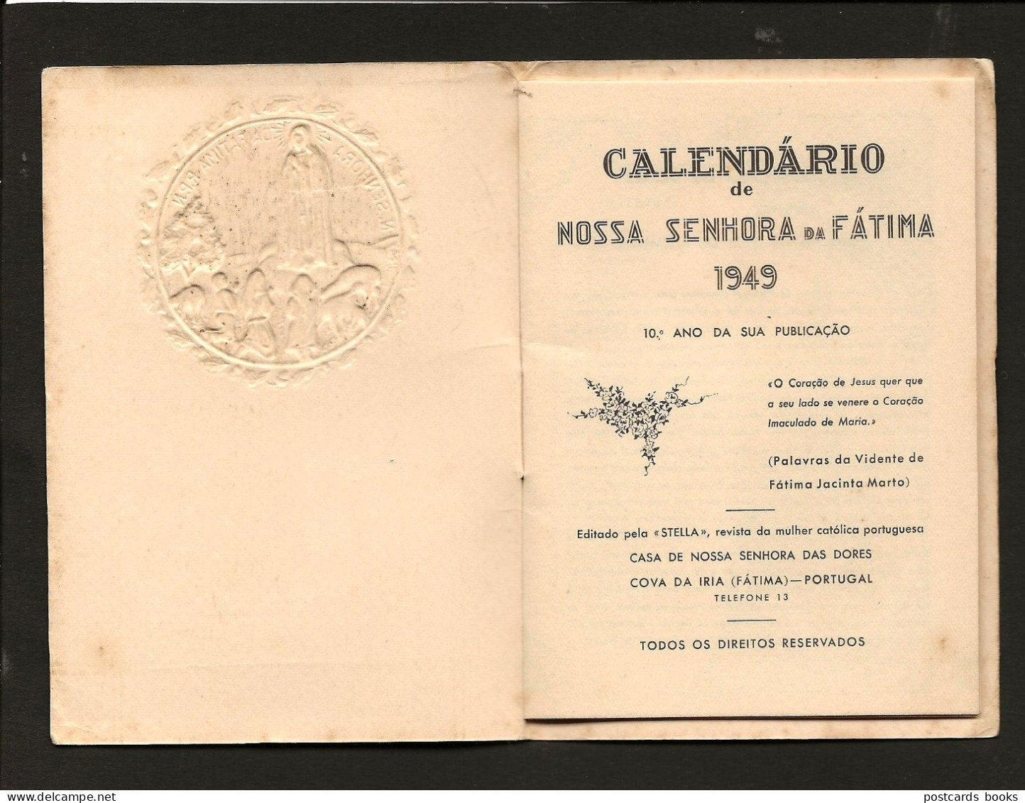 1949 Livrinho CALENDARIO Nossa Senhora De FATIMA. Booklet 16 Pages Calendar Our Lady Imprimatur LEIRIA 1948 Portugal - Tamaño Pequeño : 1941-60