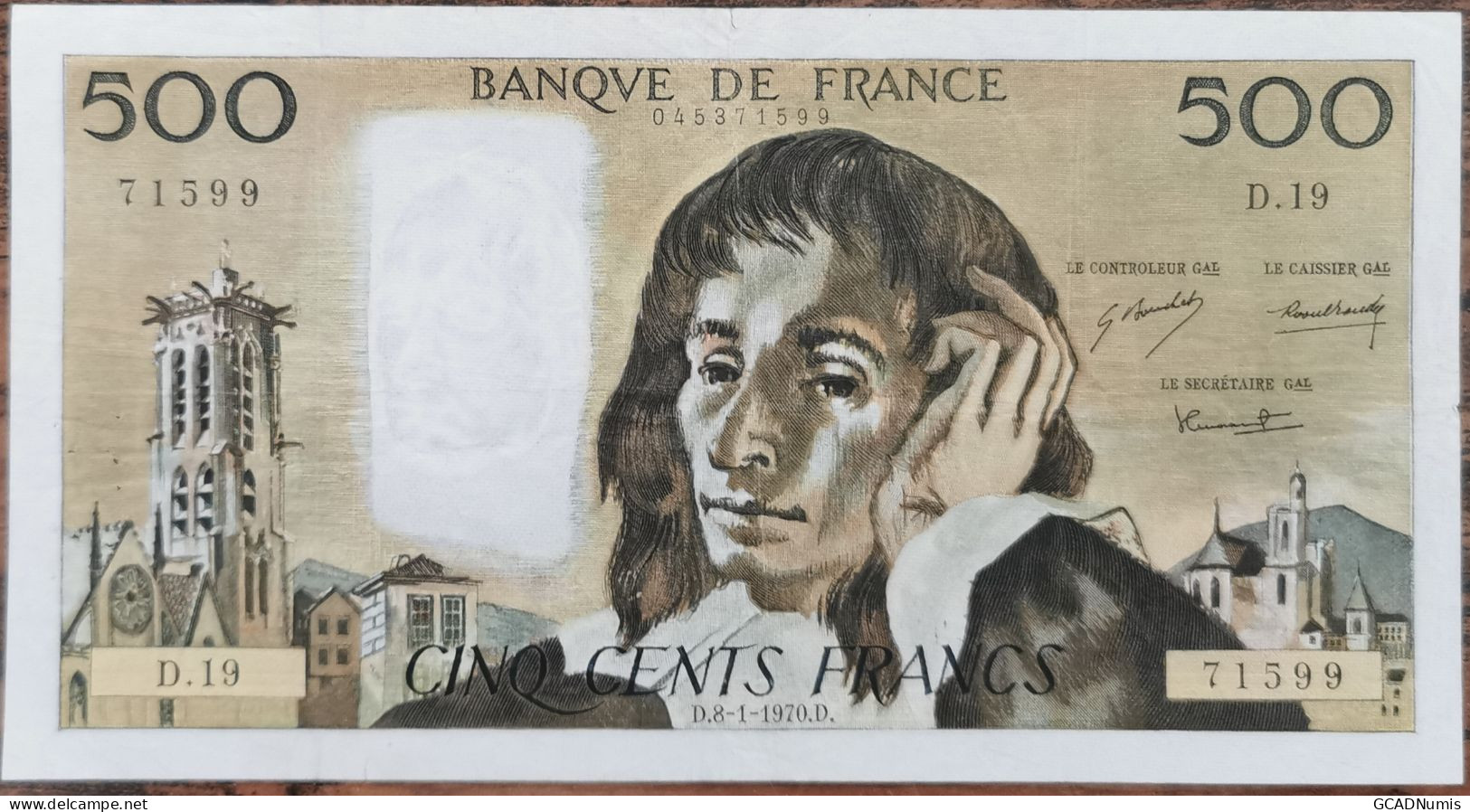 Billet 500 Francs PASCAL 8 - 1 - 1970 FRANCE D.19 - 500 F 1968-1993 ''Pascal''
