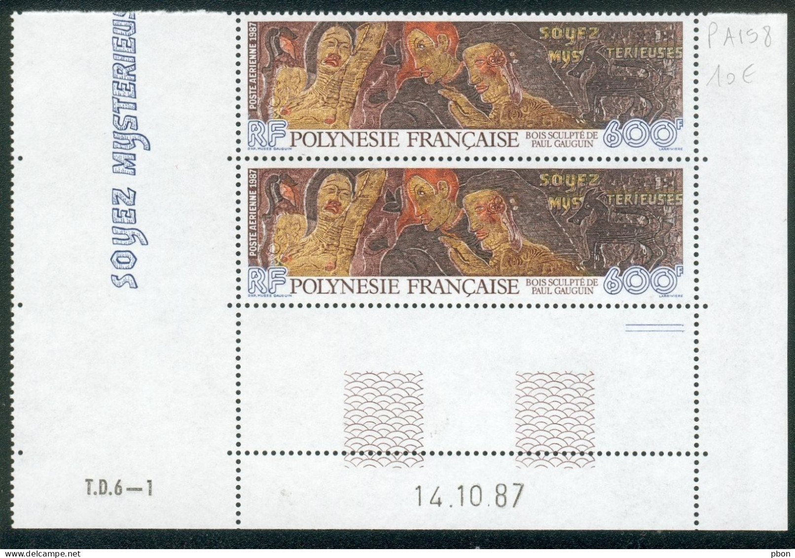 Lot 1592 : Polynésie N°pa198 Coin Daté Date 14/10/1987 (**) - Autres & Non Classés