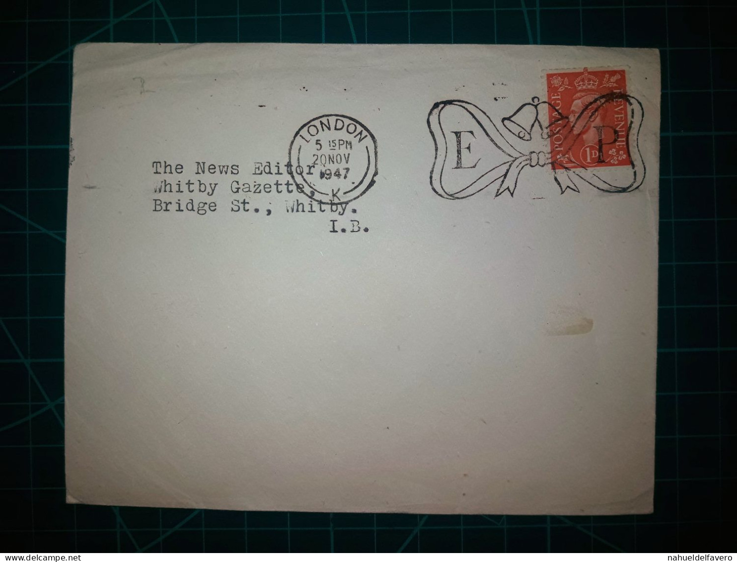 ANGLETERRE, Enveloppe Oblitérée à Londres Au Cours De L'année 1947 Avec Un Cachet Spécial En Forme D'arc Et De Cloches - Used Stamps