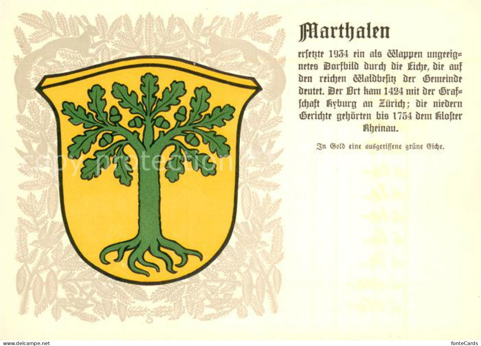 13756133 Marthalen ZH Zuercher Gemeindewappen In Gold Eine Ausgerissene Gruene E - Autres & Non Classés