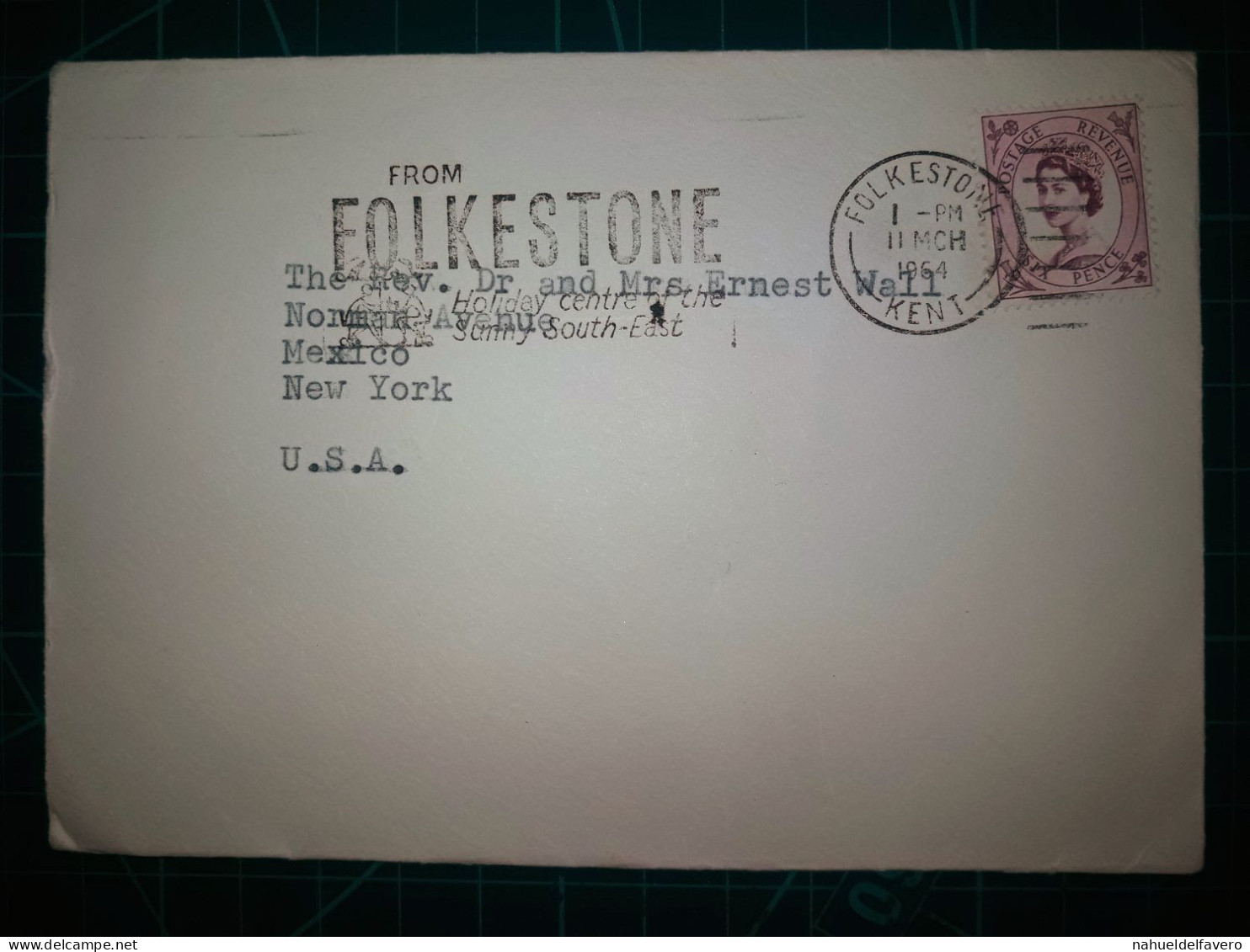 ANGLETERRE, Enveloppe Oblitérée à Folkestone Au Cours De L'année 1964. Circulé à New York, États-Unis. - Gebruikt