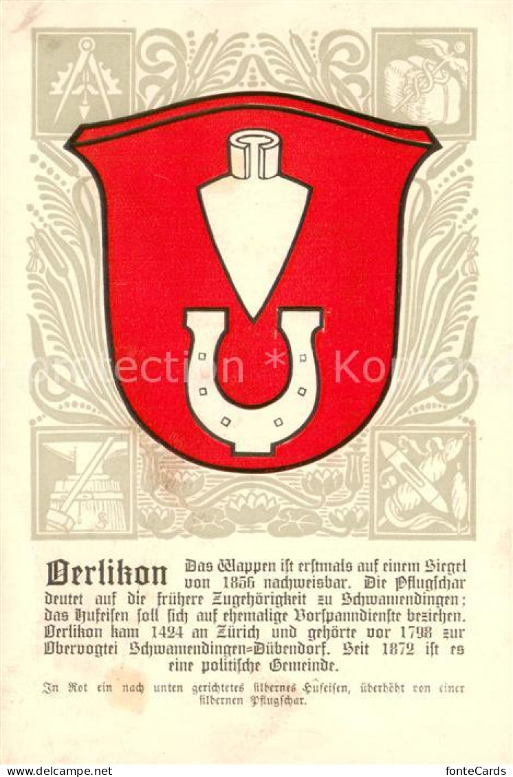 13755994 Oerlikon ZH Zuercher Gemeindewappen In Rot Nach Unten Gerichtetes Silbe - Autres & Non Classés