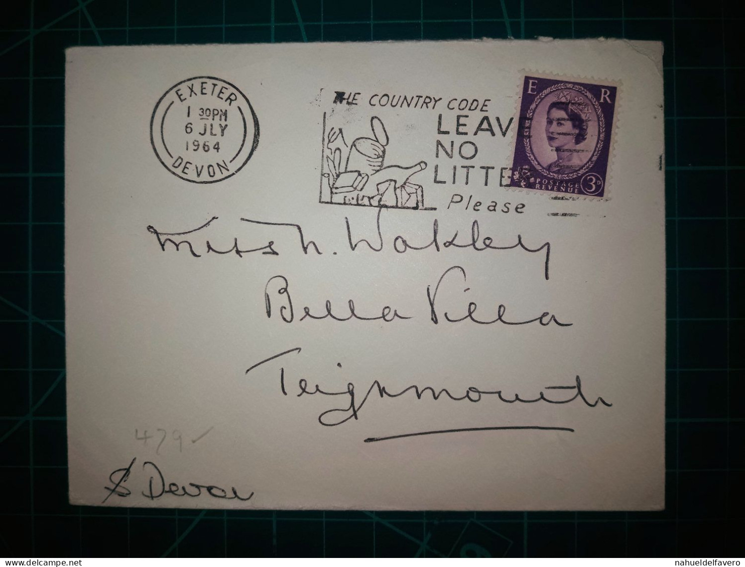 ANGLETERRE, Enveloppe Oblitérée à Exeter, Devon, Année 1964. Circulée Avec Cachet Spécial "no Littering" - Used Stamps