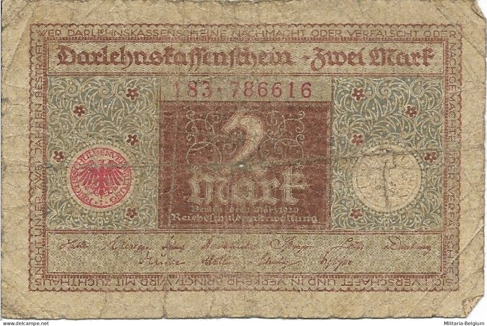 Duitsland - Darlehnskassenschein Zwei Mark - 1920 - Amministrazione Del Debito