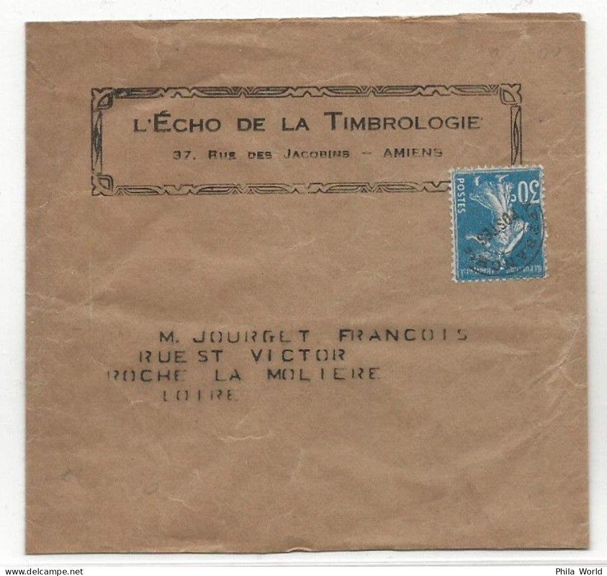 FRANCE 1922 1932 PREO 60 30c Bleu Semeuse Fond Plein YT 192 Sur Bande Journal Manchette ECHO TIMBROLOGIE AMIENS - 1921-1960: Periodo Moderno