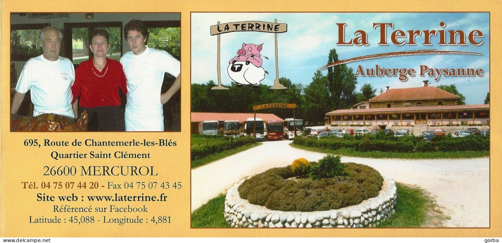 *Double Carte Visite Auberge Paysanne - La Terrine à MERCUROL (26) - Visitekaartjes