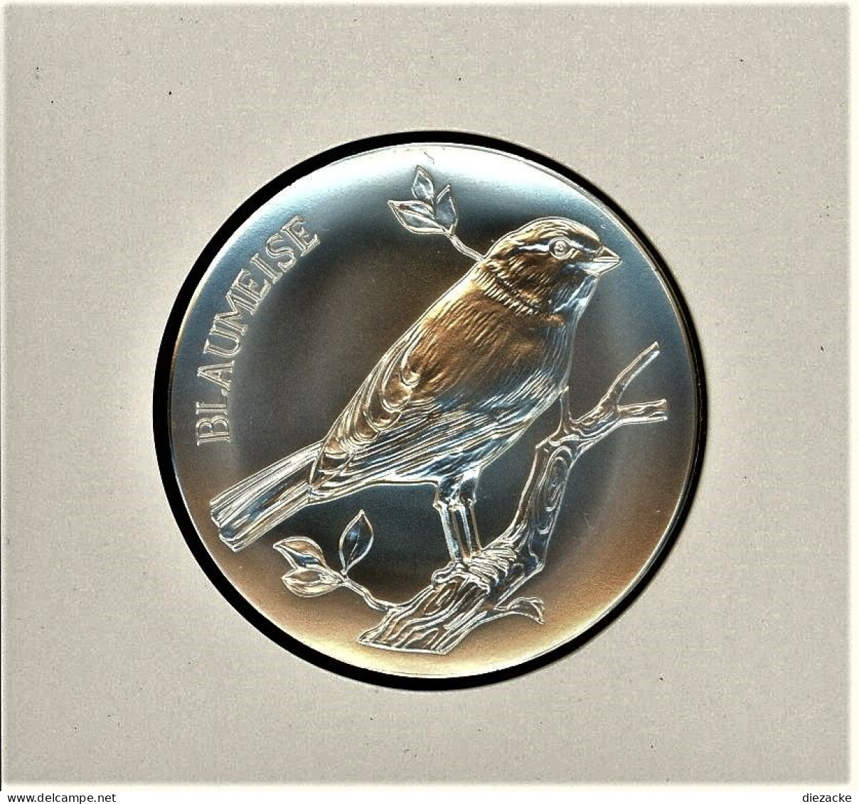Schweiz Medaillenblatt Tiere Der Heimat Blaumeise Medaille Feinsilber (RH37 - Other & Unclassified