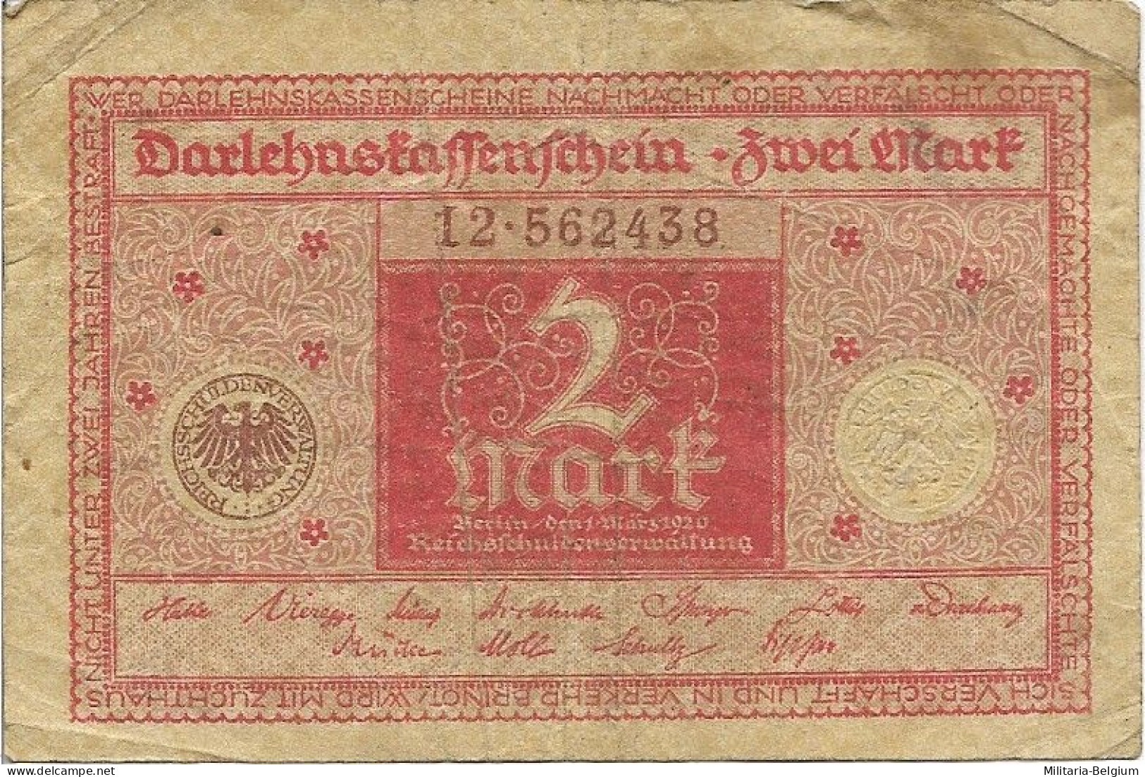 Duitsland - Darlehnskassenschein Zwei Mark - 1920 - Amministrazione Del Debito