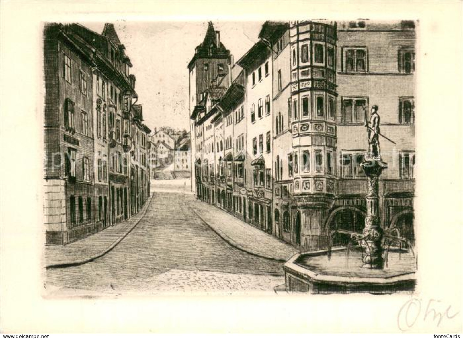 13751344 Schaffhausen  SH Oberstadt Mit Brunnen Radierung  - Otros & Sin Clasificación