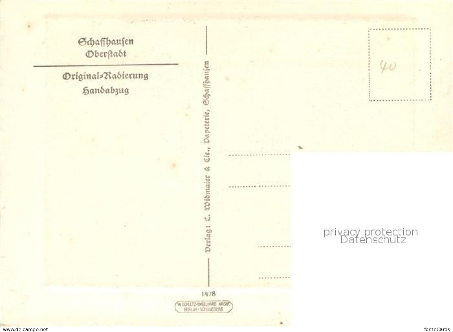 13751344 Schaffhausen  SH Oberstadt Mit Brunnen Radierung  - Otros & Sin Clasificación